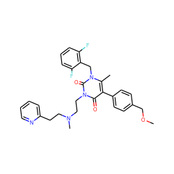 COCc1ccc(-c2c(C)n(Cc3c(F)cccc3F)c(=O)n(CCN(C)CCc3ccccn3)c2=O)cc1 ZINC000028260034