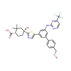 COCc1ccc(-c2cc(Nc3nccc(C(F)(F)F)n3)cc(-c3cnc([C@@]4(O)CC[C@H](C(=O)O)C(C)(C)C4)s3)c2)cc1 ZINC000221404813