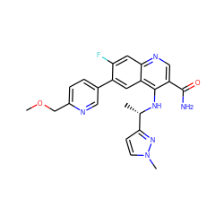 COCc1ccc(-c2cc3c(N[C@@H](C)c4ccn(C)n4)c(C(N)=O)cnc3cc2F)cn1 ZINC001775953824