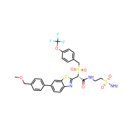 COCc1ccc(-c2ccc3nc([C@@H](C(=O)NCCS(N)(=O)=O)S(=O)(=O)Cc4ccc(OC(F)(F)F)cc4)sc3c2)cc1 ZINC000222077695