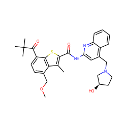 COCc1ccc(C(=O)C(C)(C)C)c2sc(C(=O)Nc3cc(CN4CC[C@@H](O)C4)c4ccccc4n3)c(C)c12 ZINC001772647951