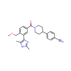 COCc1ccc(C(=O)N2CCC(c3ccc(C#N)cc3)CC2)cc1-c1nc(C)[nH]c1C ZINC000219094354