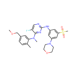 COCc1ccc(C)c(N(C)c2nc(Nc3cc(N4CCOCC4)cc(S(C)(=O)=O)c3)ncc2F)c1 ZINC001772654186