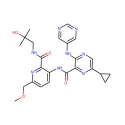 COCc1ccc(NC(=O)c2nc(C3CC3)cnc2Nc2cncnc2)c(C(=O)NCC(C)(C)O)n1 ZINC000169701831