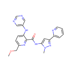 COCc1ccc(Nc2cncnc2)c(C(=O)Nc2cc(-c3ccccn3)nn2C)n1 ZINC000096167428