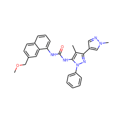 COCc1ccc2cccc(NC(=O)Nc3c(C)c(-c4cnn(C)c4)nn3-c3ccccc3)c2c1 ZINC000210009558