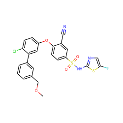 COCc1cccc(-c2cc(Oc3ccc(S(=O)(=O)Nc4ncc(F)s4)cc3C#N)ccc2Cl)c1 ZINC000095582430