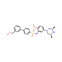 COCc1cccc(-c2ccc(S(=O)(=O)Nc3cc(N4C[C@H](C)N[C@H](C)C4)ccc3OC)cc2)c1 ZINC000035821769