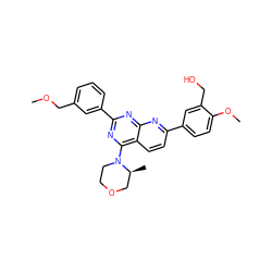 COCc1cccc(-c2nc(N3CCOC[C@@H]3C)c3ccc(-c4ccc(OC)c(CO)c4)nc3n2)c1 ZINC000168809274