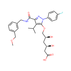 COCc1cccc(CNC(=O)c2nn(-c3ccc(F)cc3)c(OC[C@@H](O)C[C@@H](O)CC(=O)O)c2C(C)C)c1 ZINC000014967999