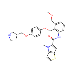 COCc1cccc(NC(=O)c2cc3sccc3n2C)c1COc1ccc(OC[C@@H]2CCNC2)cc1 ZINC001772651322