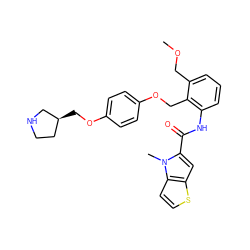 COCc1cccc(NC(=O)c2cc3sccc3n2C)c1COc1ccc(OC[C@H]2CCNC2)cc1 ZINC001772593714