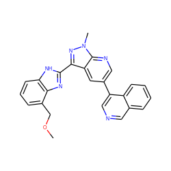 COCc1cccc2[nH]c(-c3nn(C)c4ncc(-c5cncc6ccccc56)cc34)nc12 ZINC000028950085