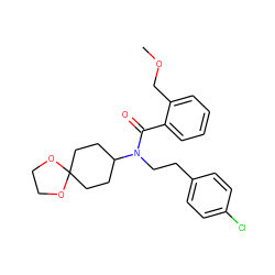 COCc1ccccc1C(=O)N(CCc1ccc(Cl)cc1)C1CCC2(CC1)OCCO2 ZINC000045496389