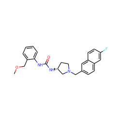 COCc1ccccc1NC(=O)N[C@@H]1CCN(Cc2ccc3cc(F)ccc3c2)C1 ZINC000095574992