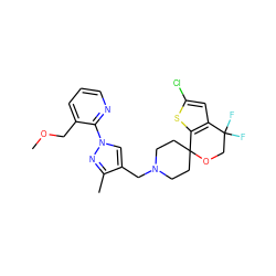 COCc1cccnc1-n1cc(CN2CCC3(CC2)OCC(F)(F)c2cc(Cl)sc23)c(C)n1 ZINC000117177733