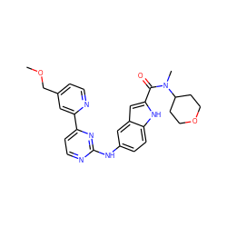 COCc1ccnc(-c2ccnc(Nc3ccc4[nH]c(C(=O)N(C)C5CCOCC5)cc4c3)n2)c1 ZINC000144243929