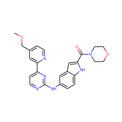 COCc1ccnc(-c2ccnc(Nc3ccc4[nH]c(C(=O)N5CCOCC5)cc4c3)n2)c1 ZINC000144234825