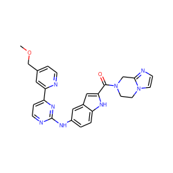 COCc1ccnc(-c2ccnc(Nc3ccc4[nH]c(C(=O)N5CCn6ccnc6C5)cc4c3)n2)c1 ZINC000144244555