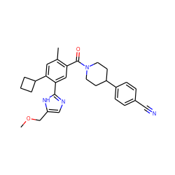 COCc1cnc(-c2cc(C(=O)N3CCC(c4ccc(C#N)cc4)CC3)c(C)cc2C2CCC2)[nH]1 ZINC000150253934