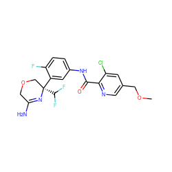 COCc1cnc(C(=O)Nc2ccc(F)c([C@]3(C(F)F)COCC(N)=N3)c2)c(Cl)c1 ZINC000113659892