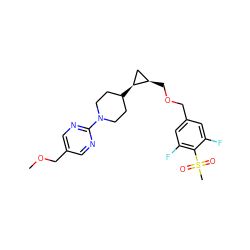 COCc1cnc(N2CCC([C@H]3C[C@H]3COCc3cc(F)c(S(C)(=O)=O)c(F)c3)CC2)nc1 ZINC000144405611