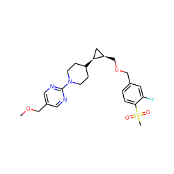 COCc1cnc(N2CCC([C@H]3C[C@H]3COCc3ccc(S(C)(=O)=O)c(F)c3)CC2)nc1 ZINC000473134065