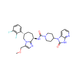 COCc1cnc2n1C[C@H](c1cccc(F)c1F)CC[C@H]2NC(=O)N1CCC(n2c(=O)[nH]c3ncccc32)CC1 ZINC000071335359