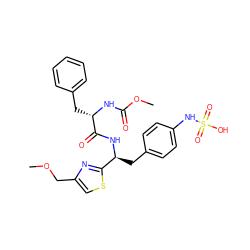 COCc1csc([C@H](Cc2ccc(NS(=O)(=O)O)cc2)NC(=O)[C@H](Cc2ccccc2)NC(=O)OC)n1 ZINC000114378905