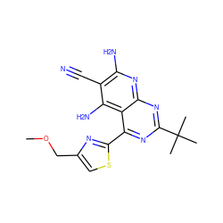 COCc1csc(-c2nc(C(C)(C)C)nc3nc(N)c(C#N)c(N)c23)n1 ZINC000473153559