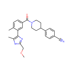 COCc1nc(-c2cc(C(=O)N3CCC(c4ccc(C#N)cc4)CC3)ccc2C)c(C)[nH]1 ZINC000219099471