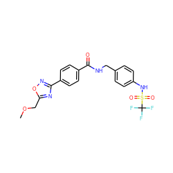 COCc1nc(-c2ccc(C(=O)NCc3ccc(NS(=O)(=O)C(F)(F)F)cc3)cc2)no1 ZINC000028978953