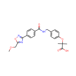 COCc1nc(-c2ccc(C(=O)NCc3ccc(OC(C)(C)C(=O)O)cc3)cc2)no1 ZINC000028978962