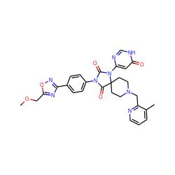 COCc1nc(-c2ccc(N3C(=O)N(c4cc(=O)[nH]cn4)C4(CCN(Cc5ncccc5C)CC4)C3=O)cc2)no1 ZINC000084722754