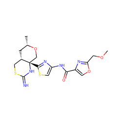 COCc1nc(C(=O)Nc2csc([C@]34CO[C@@H](C)C[C@H]3CSC(=N)N4)n2)co1 ZINC001772616490