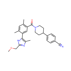 COCc1nc(C)c(-c2cc(C(=O)N3CCC(c4ccc(C#N)cc4)CC3)c(C)cc2C)[nH]1 ZINC000142752783