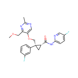 COCc1nc(C)ncc1OC[C@@]1(c2cccc(F)c2)C[C@H]1C(=O)Nc1ccc(F)cn1 ZINC000096283741