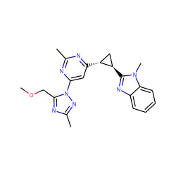 COCc1nc(C)nn1-c1cc([C@@H]2C[C@H]2c2nc3ccccc3n2C)nc(C)n1 ZINC000142985174