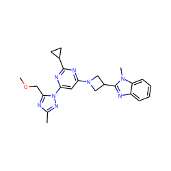 COCc1nc(C)nn1-c1cc(N2CC(c3nc4ccccc4n3C)C2)nc(C2CC2)n1 ZINC000143099000