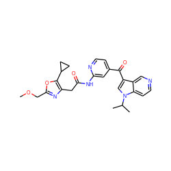 COCc1nc(CC(=O)Nc2cc(C(=O)c3cn(C(C)C)c4ccncc34)ccn2)c(C2CC2)o1 ZINC001772588406