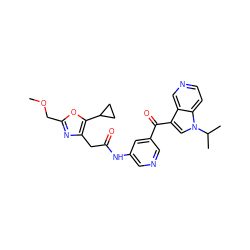 COCc1nc(CC(=O)Nc2cncc(C(=O)c3cn(C(C)C)c4ccncc34)c2)c(C2CC2)o1 ZINC001772580231