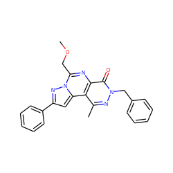 COCc1nc2c(=O)n(Cc3ccccc3)nc(C)c2c2cc(-c3ccccc3)nn12 ZINC000028523552