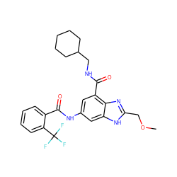 COCc1nc2c(C(=O)NCC3CCCCC3)cc(NC(=O)c3ccccc3C(F)(F)F)cc2[nH]1 ZINC000205657280