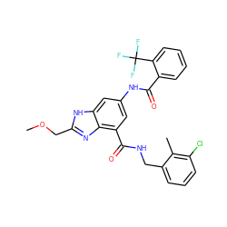 COCc1nc2c(C(=O)NCc3cccc(Cl)c3C)cc(NC(=O)c3ccccc3C(F)(F)F)cc2[nH]1 ZINC000205655512