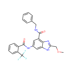 COCc1nc2c(C(=O)NCc3ccccc3)cc(NC(=O)c3ccccc3C(F)(F)F)cc2[nH]1 ZINC000205657134