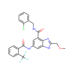 COCc1nc2c(C(=O)NCc3ccccc3Cl)cc(NC(=O)c3ccccc3C(F)(F)F)cc2[nH]1 ZINC000205655244