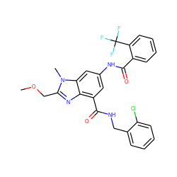 COCc1nc2c(C(=O)NCc3ccccc3Cl)cc(NC(=O)c3ccccc3C(F)(F)F)cc2n1C ZINC000207751888