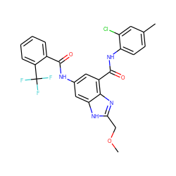 COCc1nc2c(C(=O)Nc3ccc(C)cc3Cl)cc(NC(=O)c3ccccc3C(F)(F)F)cc2[nH]1 ZINC000205653997