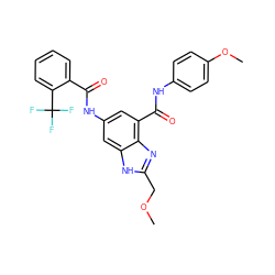 COCc1nc2c(C(=O)Nc3ccc(OC)cc3)cc(NC(=O)c3ccccc3C(F)(F)F)cc2[nH]1 ZINC000207736564