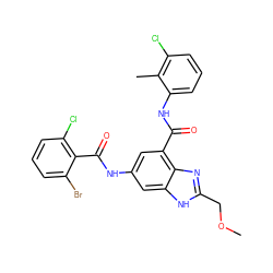 COCc1nc2c(C(=O)Nc3cccc(Cl)c3C)cc(NC(=O)c3c(Cl)cccc3Br)cc2[nH]1 ZINC000205655387